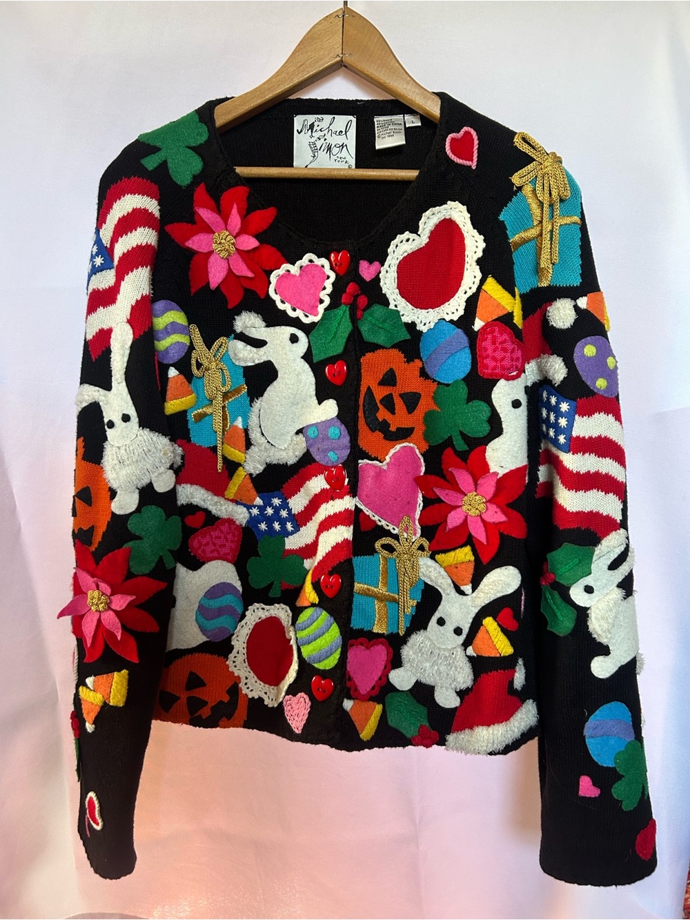 VTG Michael Simon All Holiday Four Seasons Novelty Cardigan Sweater Size M